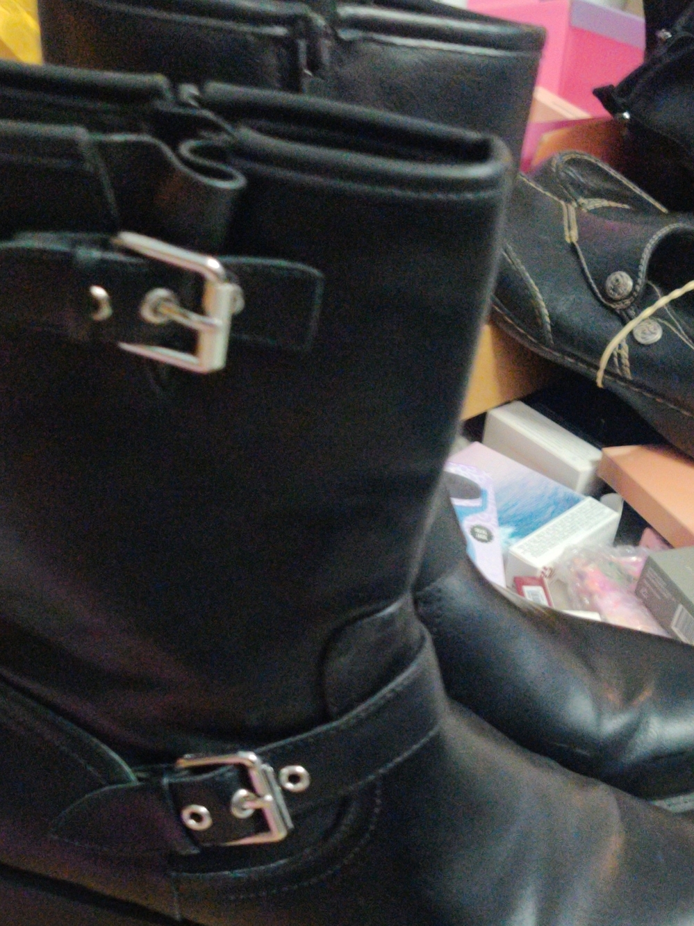 Dolce Vita Black Leather Mid-Calf Buckle Boots